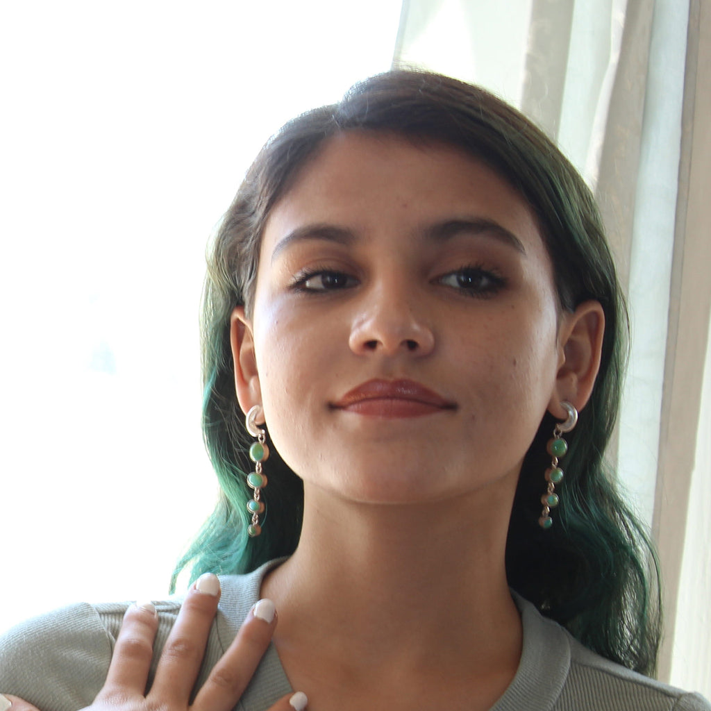 Sonoran Gold Turquoise Earrings 4 Stone Dangles Moon Post #2