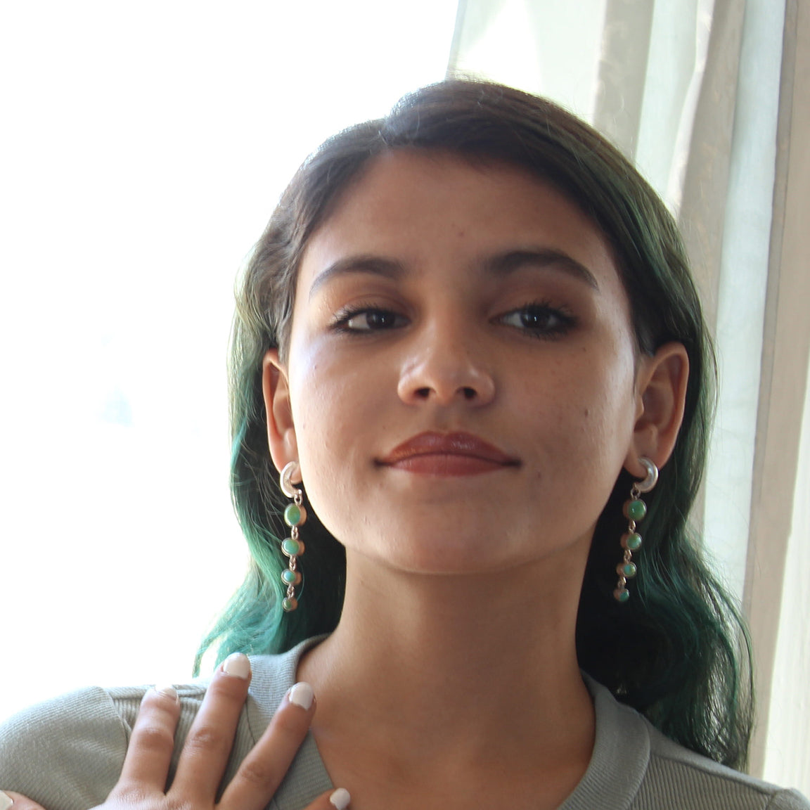 Sonoran Gold Turquoise Earrings 4 Stone Dangles Moon Post #2