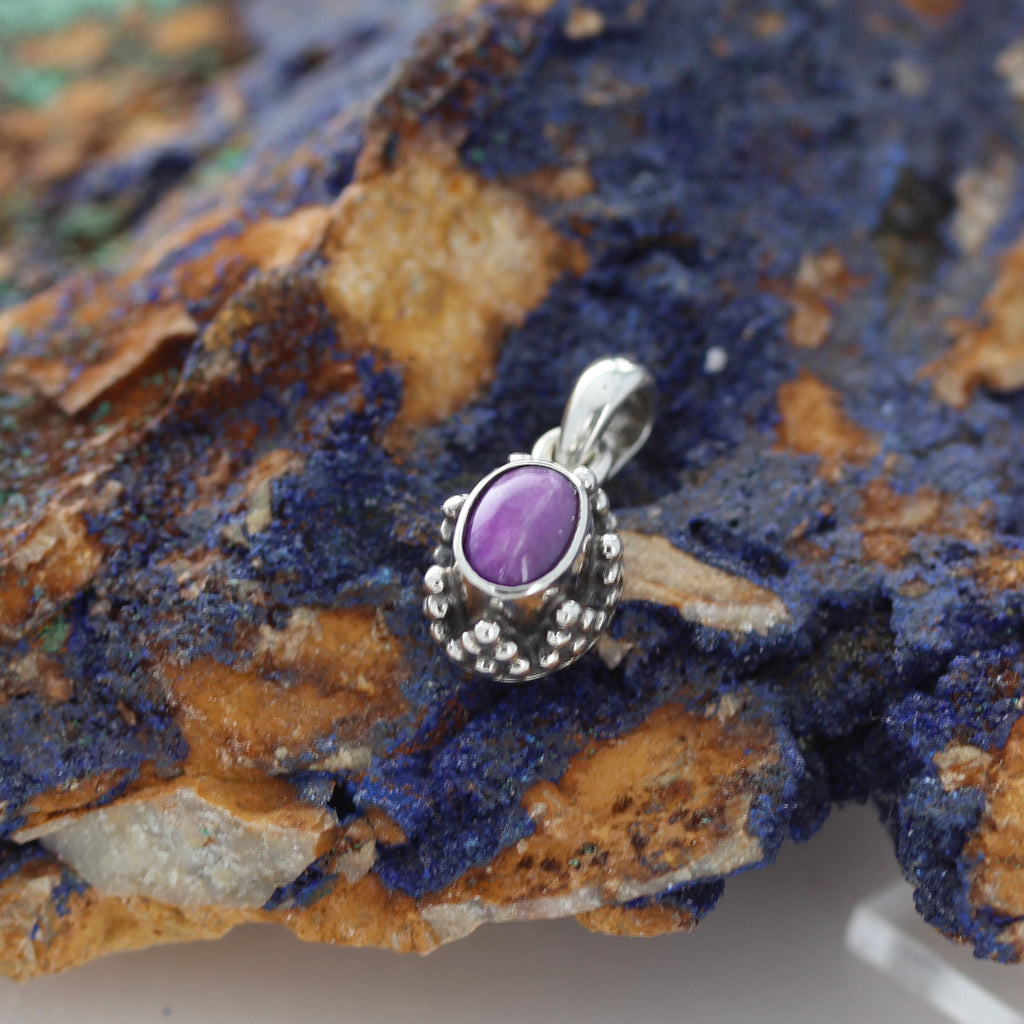Gorgeous Tiny SUGILITE PENDANT STERLING Sterling Granulated Design