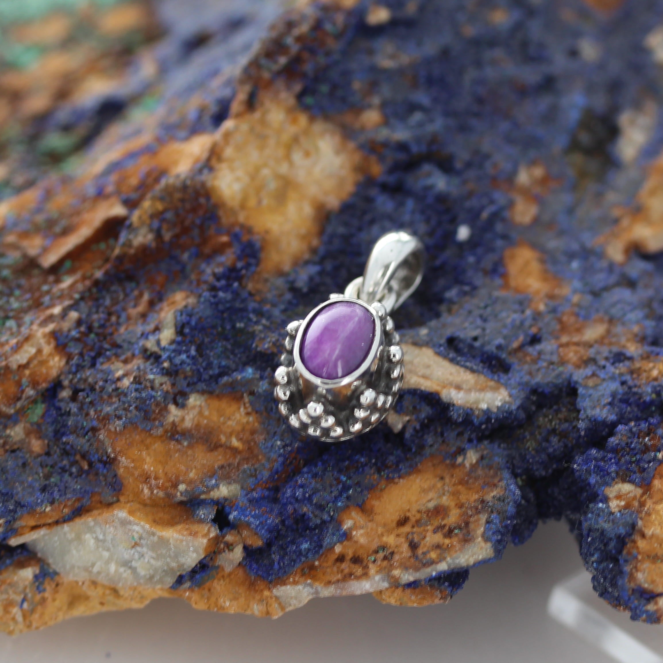 Gorgeous Tiny SUGILITE PENDANT STERLING Sterling Granulated Design