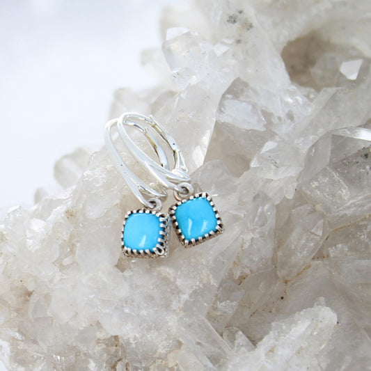 Tiny BLUEBIRD Mine Turquoise Earrings Sterling Leverback