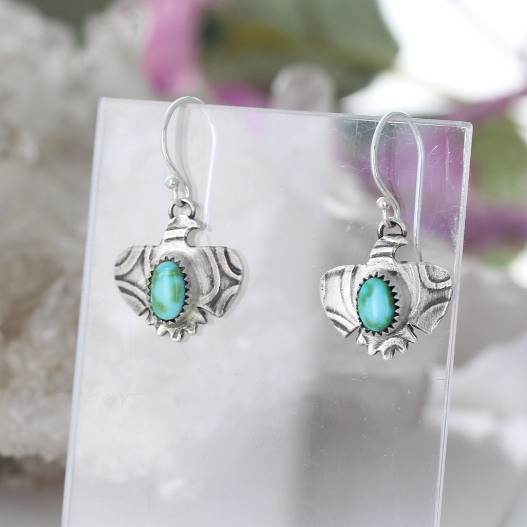 Pretty Blue Sonoran Gold Turquoise Thunderbird Earrings Sterling Silver