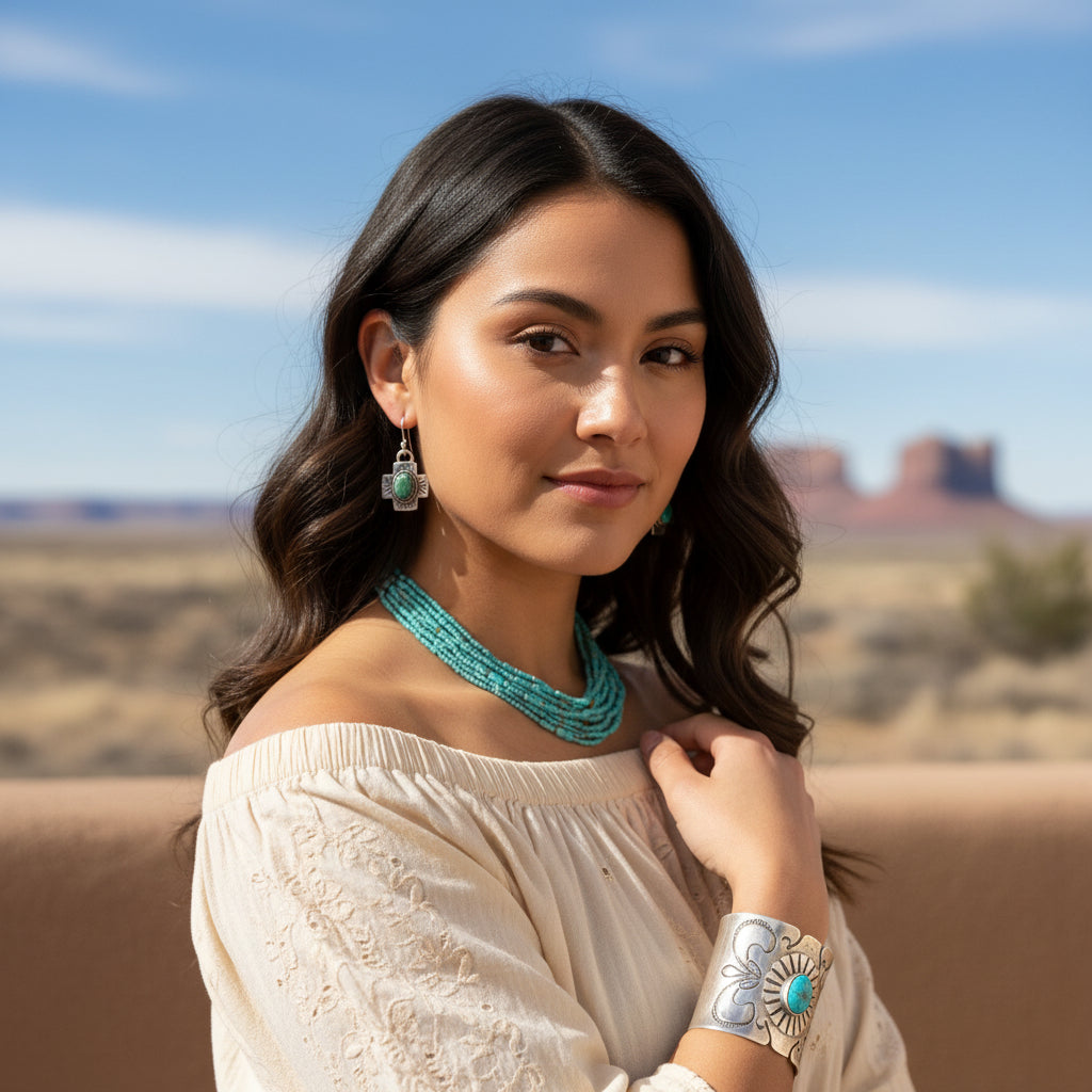 Green Blue Sonoran Gold Turquoise Cross Earrings Sterling Silver Boho