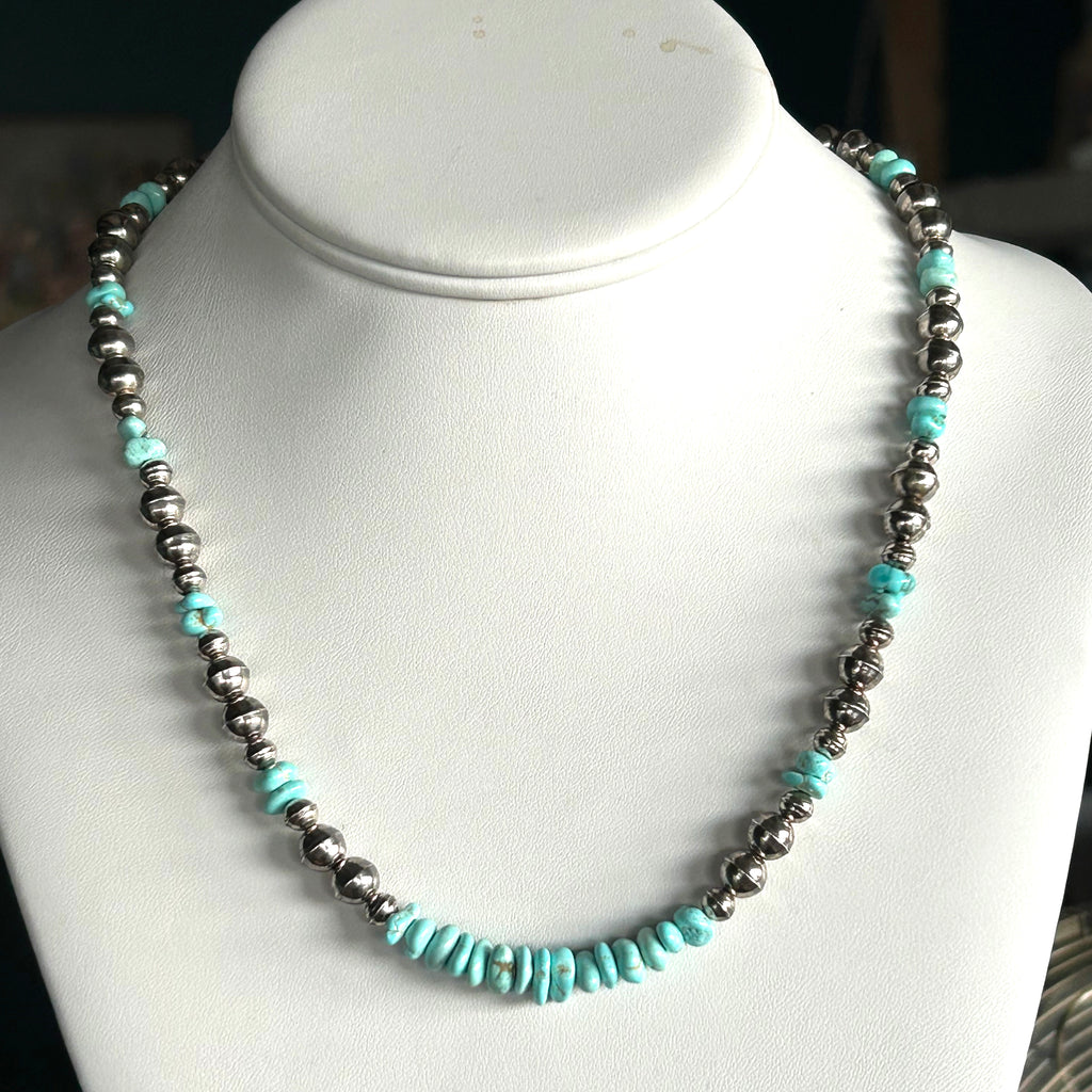 Dry Creek Turquoise Necklace 18" Southwest Rare Turquoise Benchmade Silver