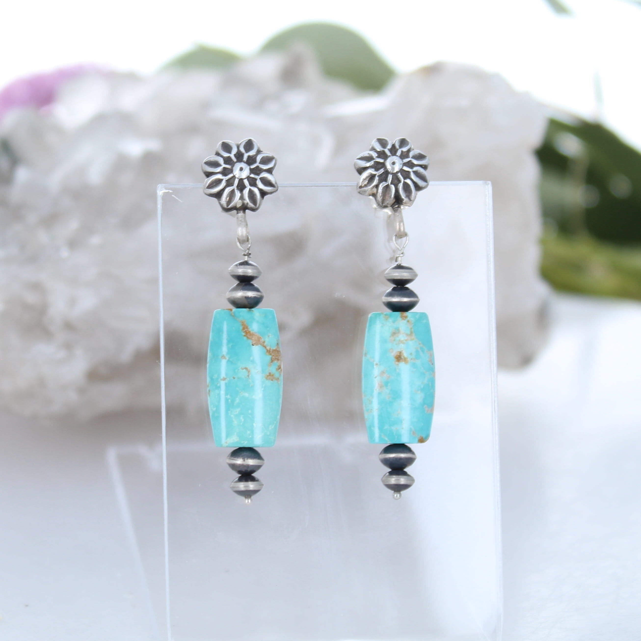 Carico Lake Turquoise Sterling Silver Navajo Pearl Earrings