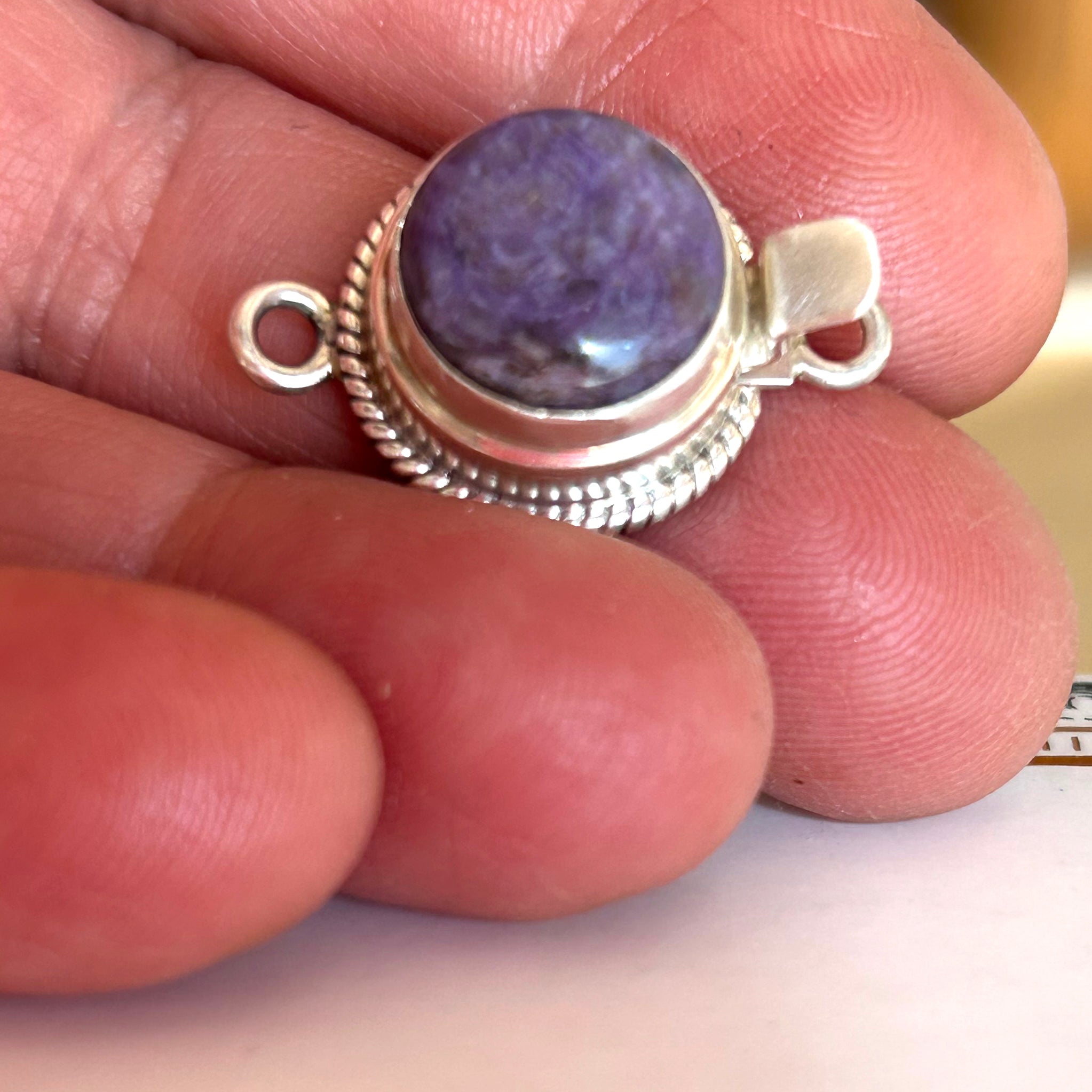 Charoite Clasp 12.5mm Round Sterling Silver Southwest Style