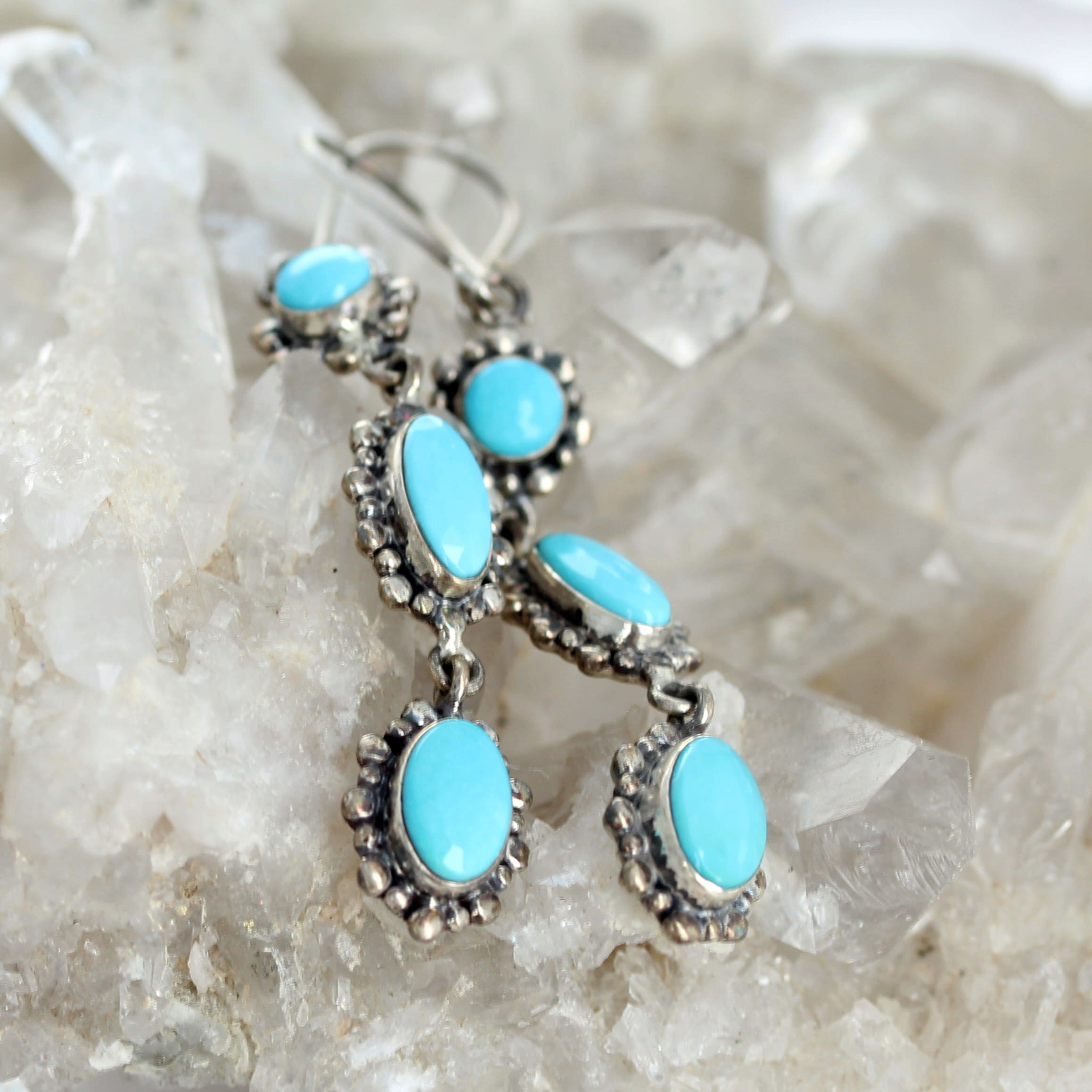SLEEPING BEAUTY TURQUOISE Earrings Faceted 3 Stone Beauties