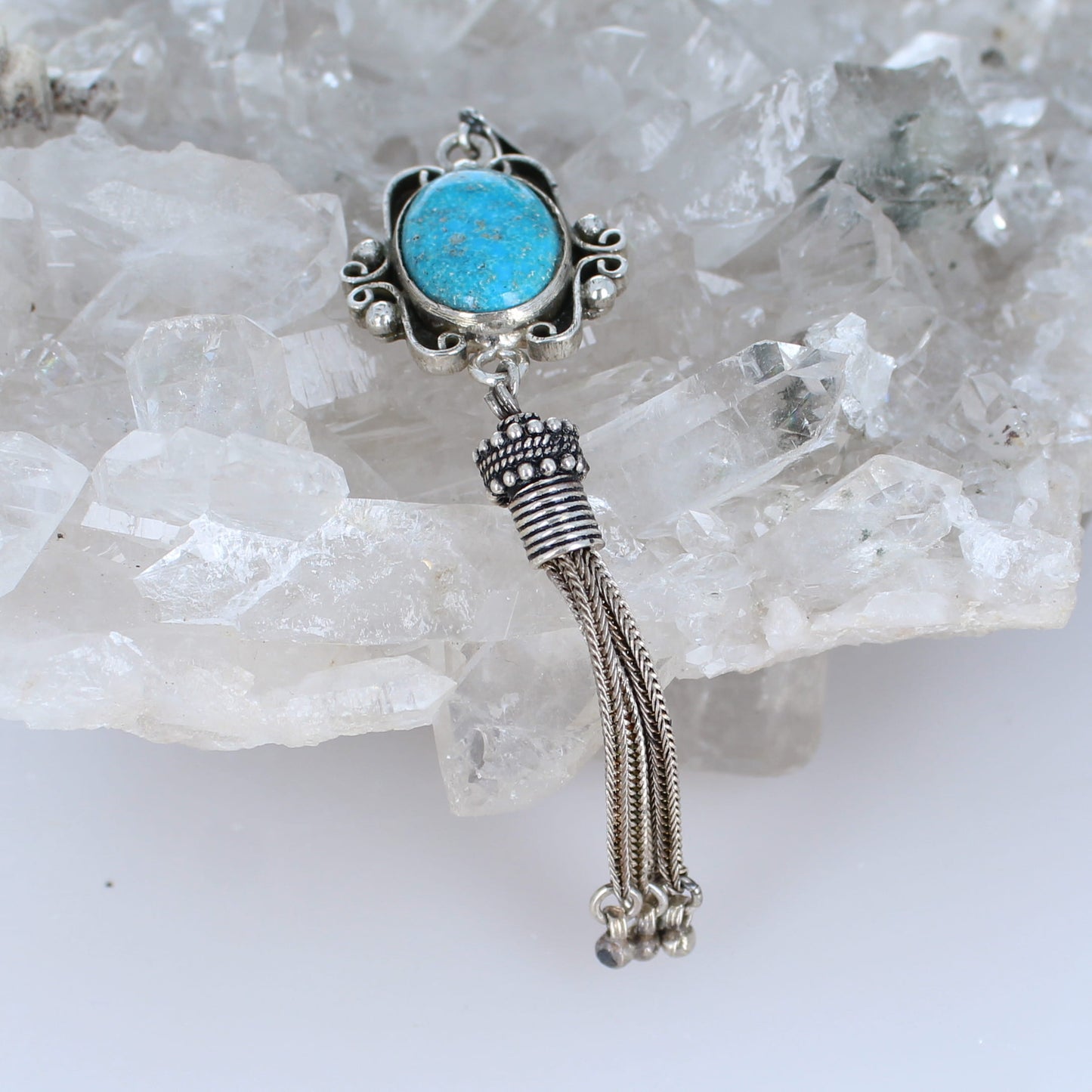 Sonoran Blue Jay Turquoise Pendant Sterling Southwest 3" Dangles