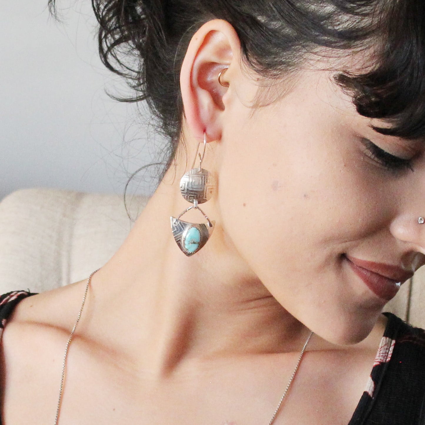 DRY CREEK Turquoise Earrings Sterling Geometric Pattern