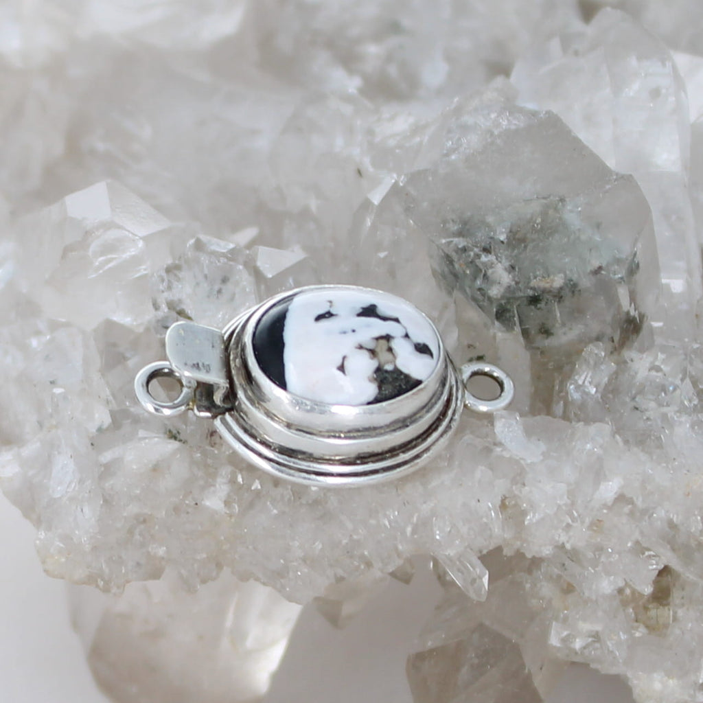 AAA Large White Buffalo Clasp Sterling Oval 14.8x12.5mm Classic Style #2