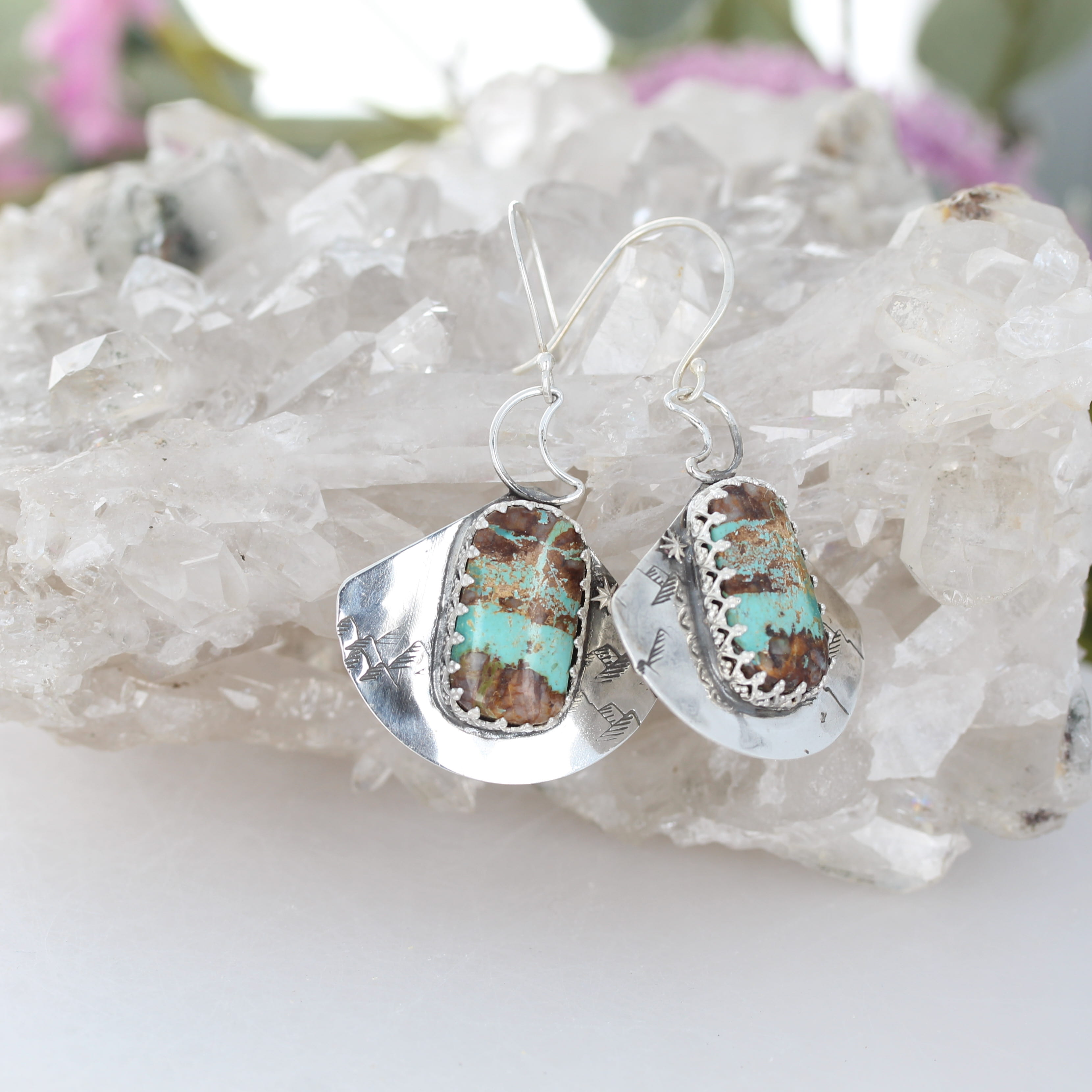 Mountain Scape North Star Golden Green Royston Turquoise Earrings Southwest