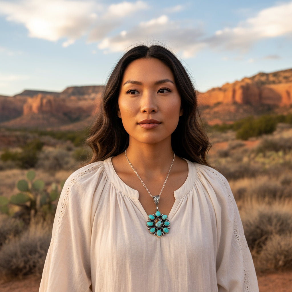 Emerald Valley Hachita New Mexico Turquoise Centerpiece Pendant Sterling Silver