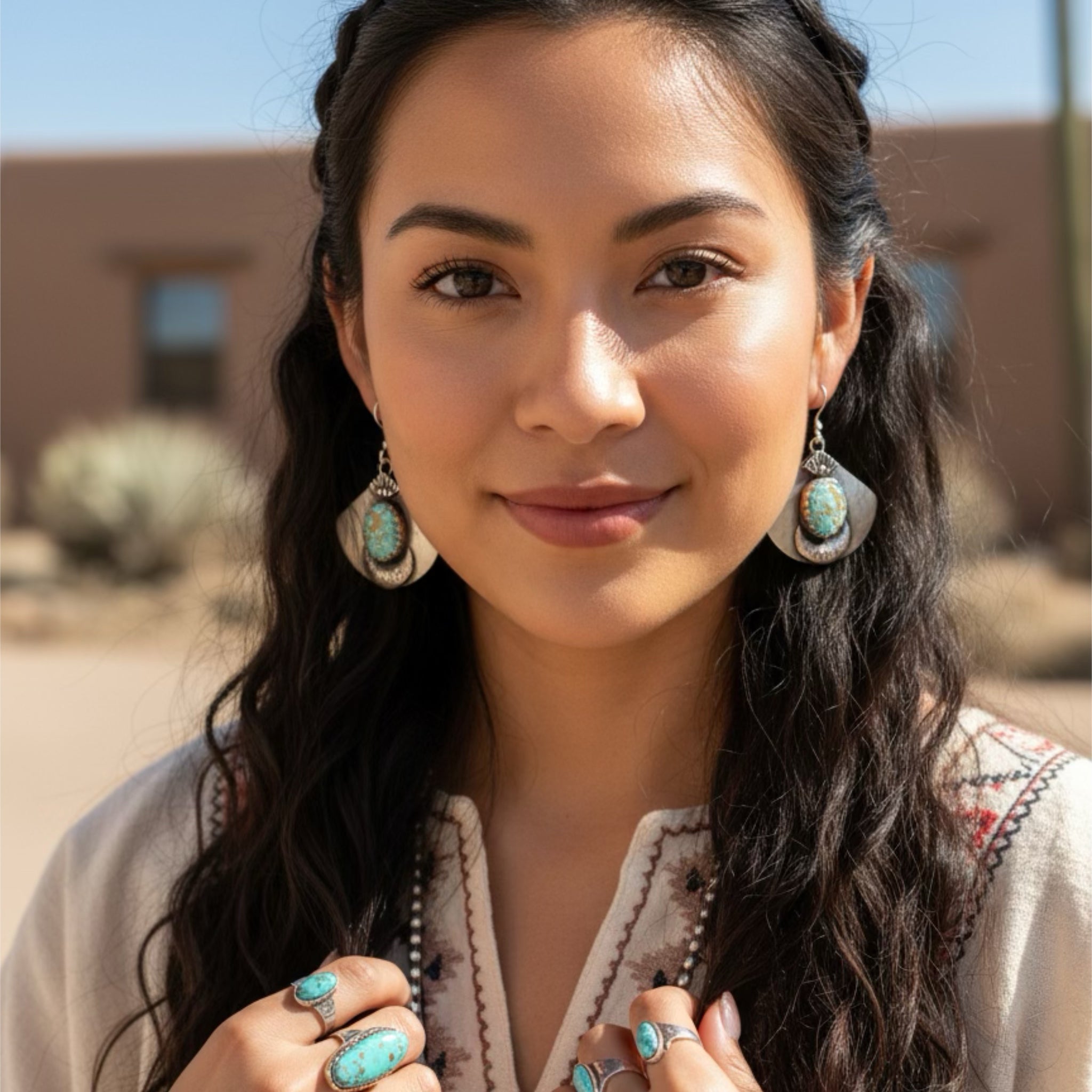 Baby Blue Kazakhstan Turquoise Fan Earrings Sterling Silver Protective Eye