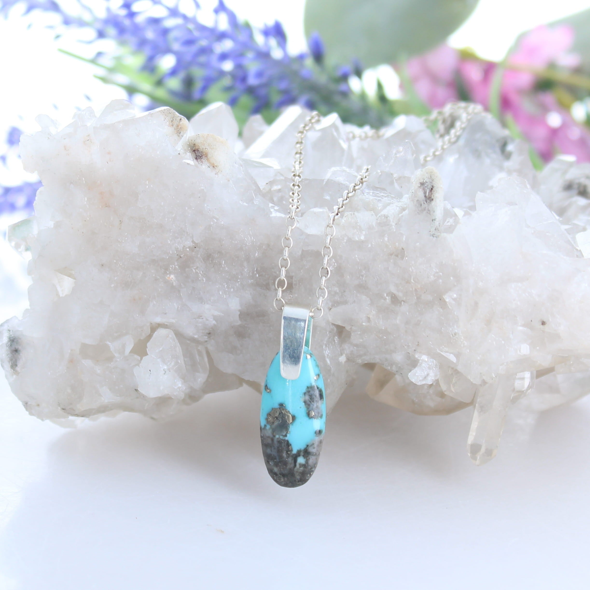 Sky Blue Campitos Turquoise Sterling Silver Pendant Necklace