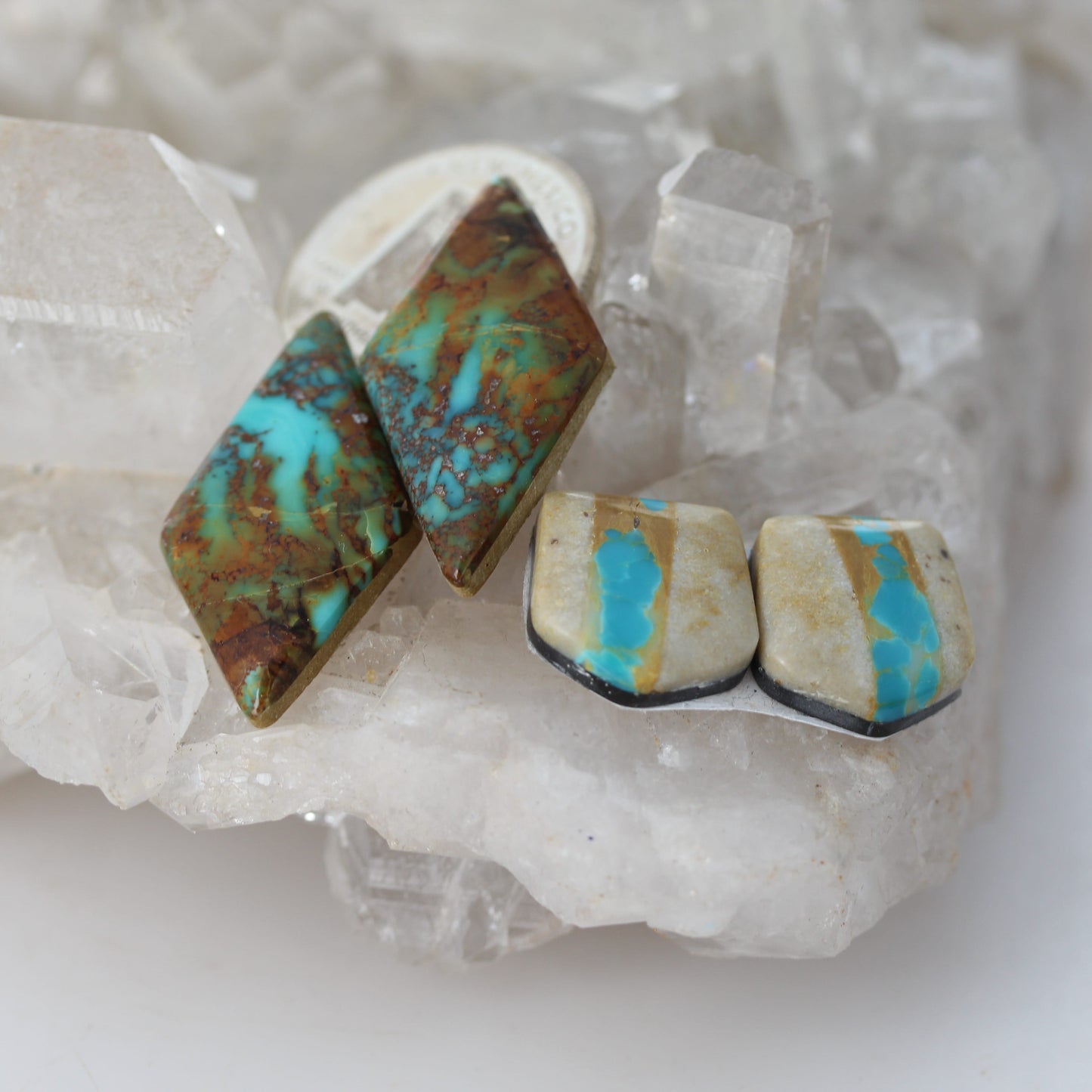 Rare Royston Turquoise Cabochon Earring Components 2 PAIR #3