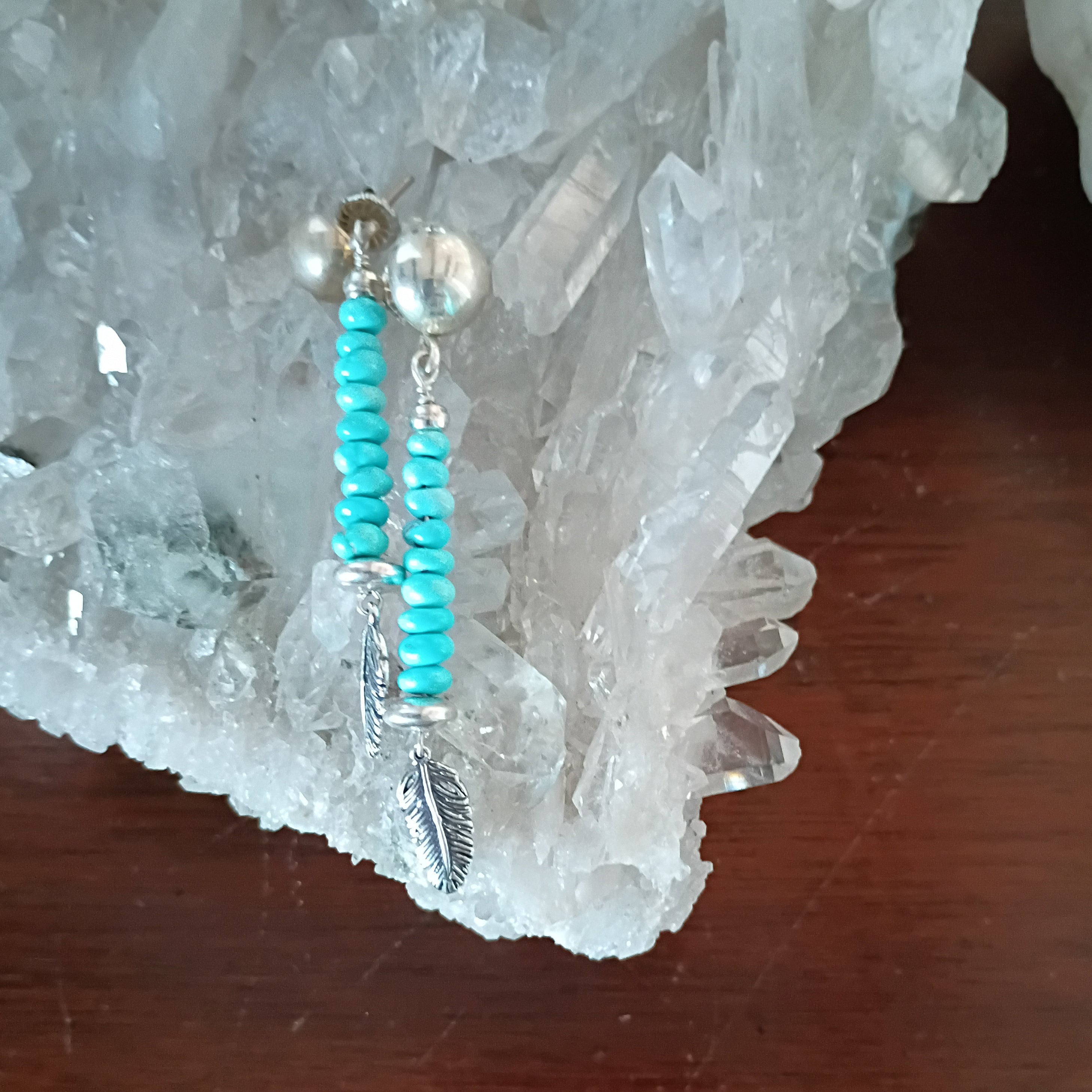 Blue Lone Mountain Nevada Turquoise Earrings Sterling Silver Feather Southwest