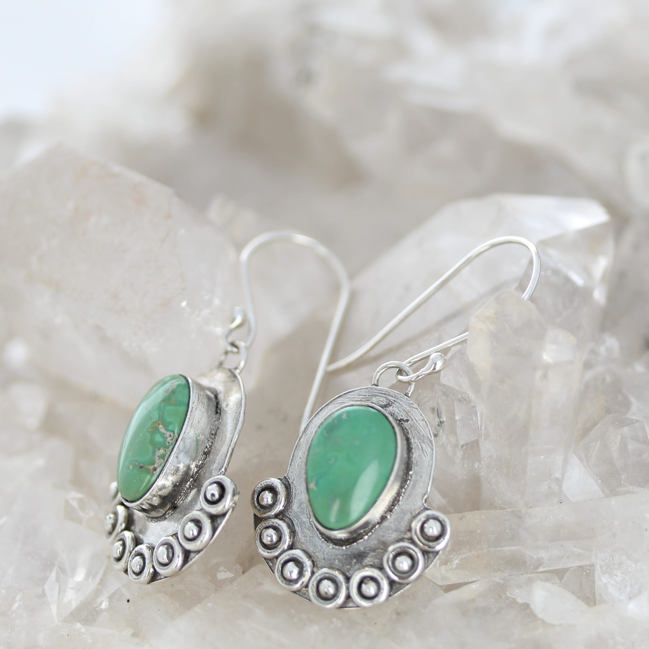 Emerald Valley Turquoise Earrings Sterling Oval Boho Southwestern