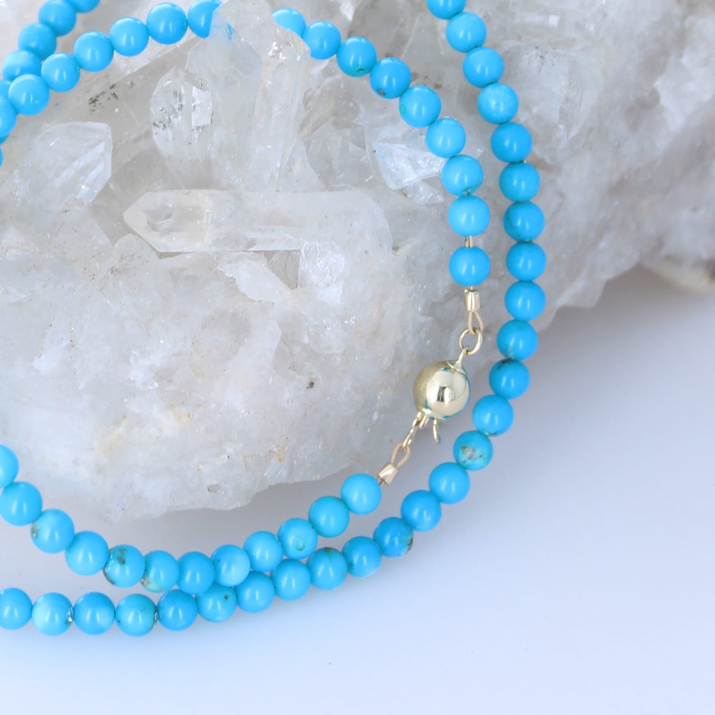 SLEEPING BEAUTY Turquoise Necklace 4.3mm Round Beads 14K Gold 16.5"