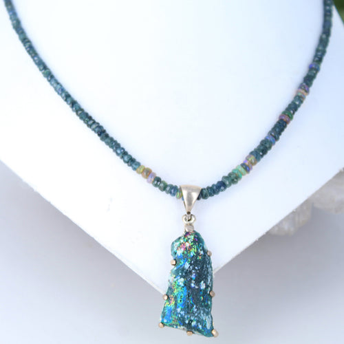 Ancient Roman Glass, Midnight Sapphire And Ethiopian Opal Necklace