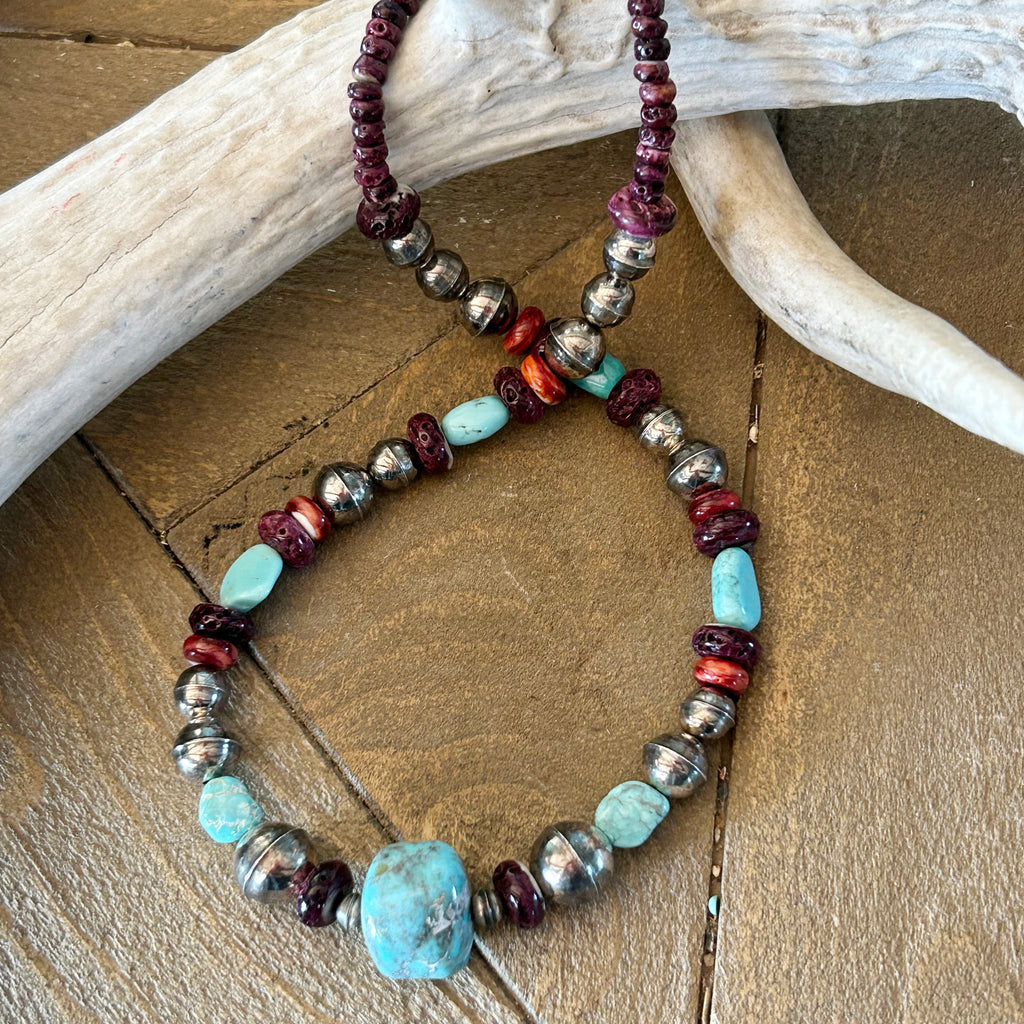 Sierra Nevada Turquoise Necklace Spiny Oyster Fiesta Benchmade Beads 21"