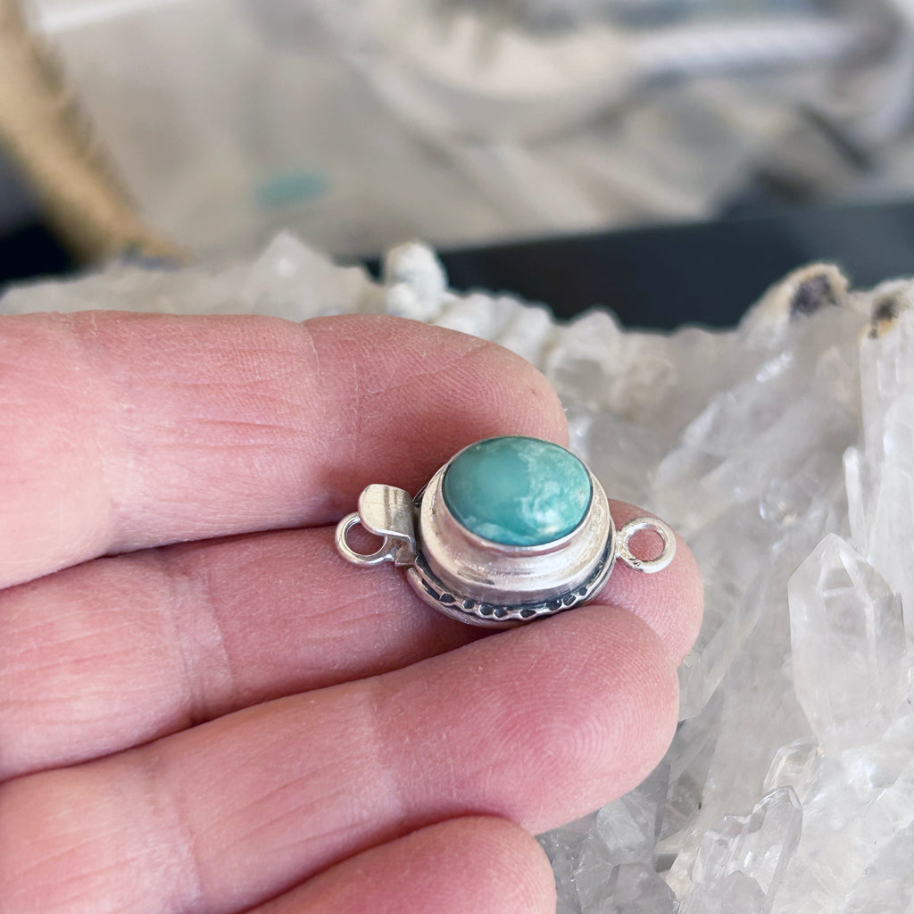 AAA Steel Blue Carico Lake Turquoise Sterling Clasp Classic 9x11mm