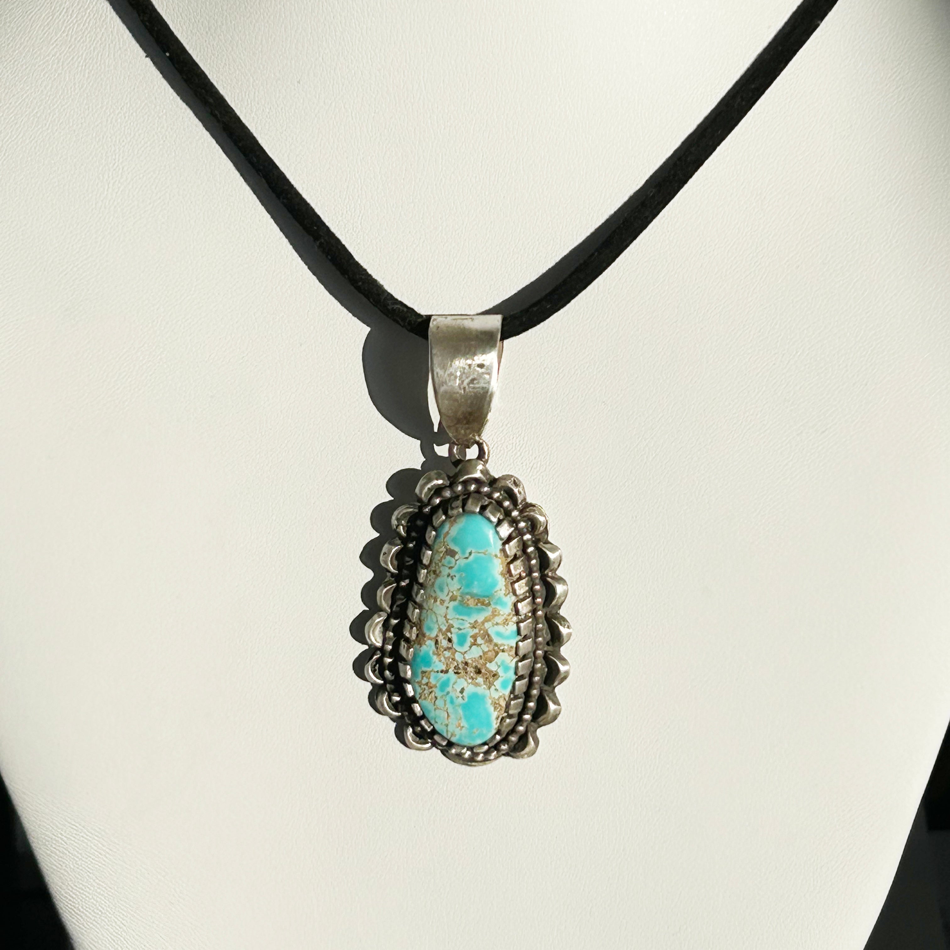 AAA Lone Mountain Turquoise Pendant Sterling Silver Moon Design Teardrop