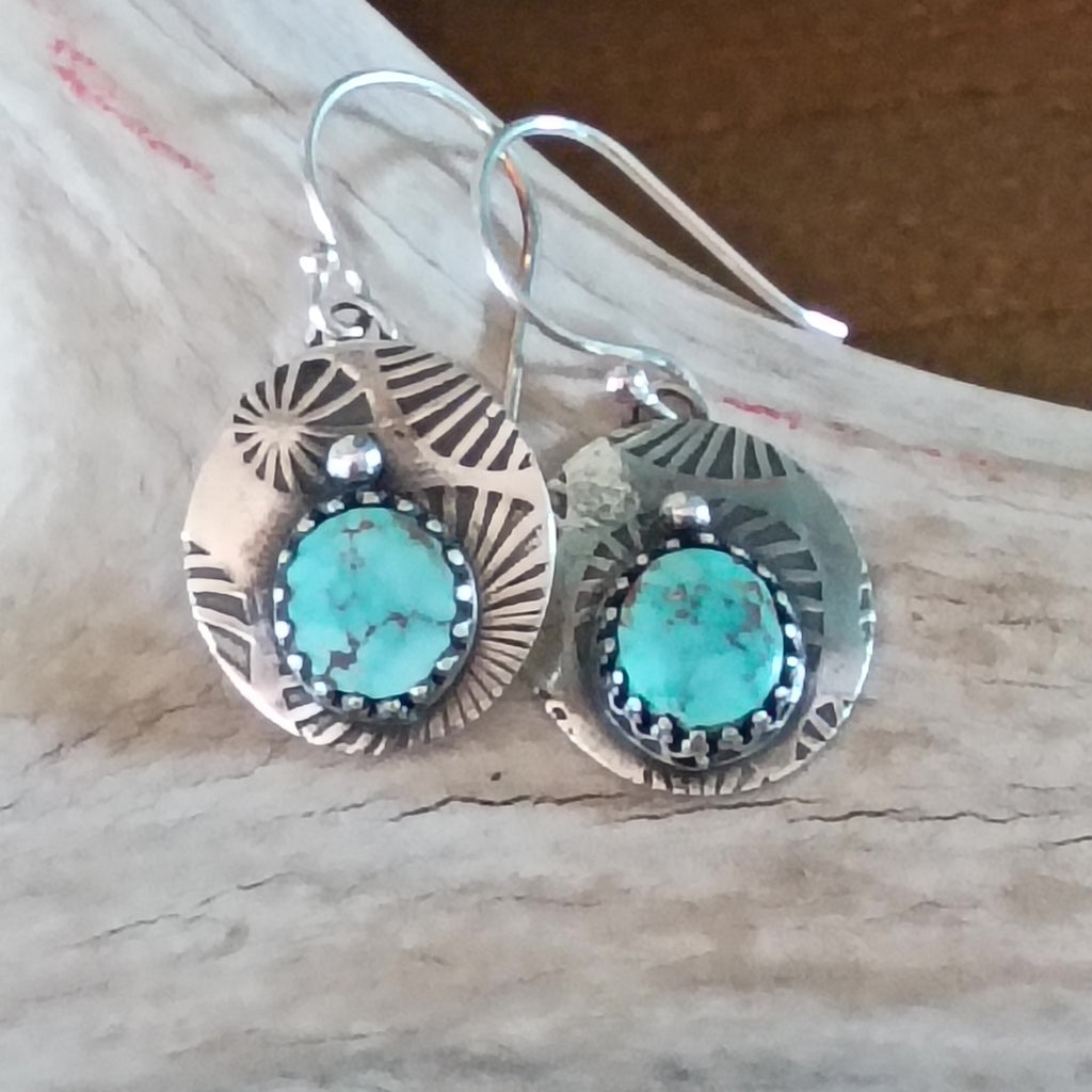 AAA DRY CREEK Turquoise Earrings Patterned Sterling Boho Southwest