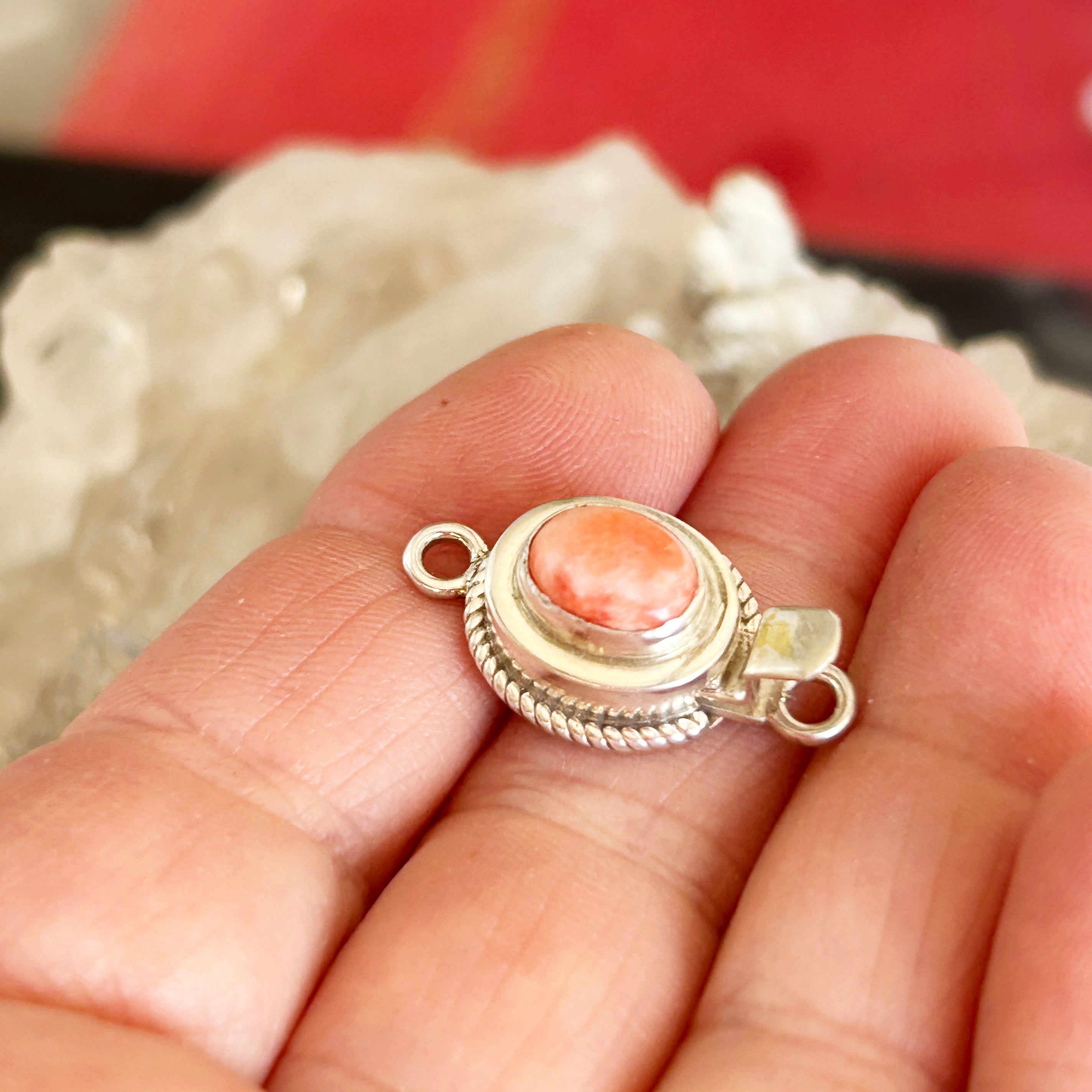 Apricot Spiny Oyster Clasp Sterling 7x9mm Southwestern Style