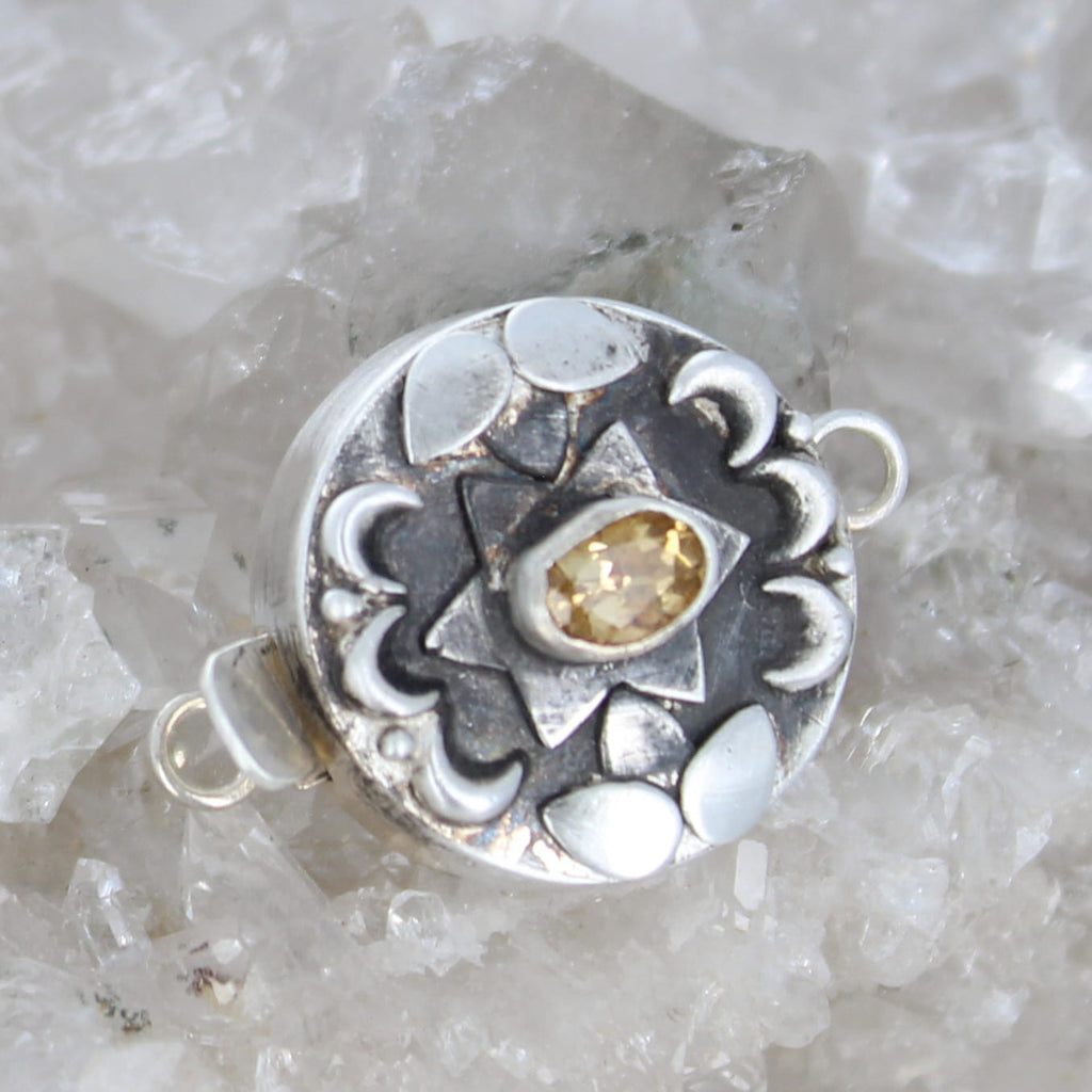 Faceted Citrine Clasp Moon Lotus Oval Sterling Silver 6x4mm