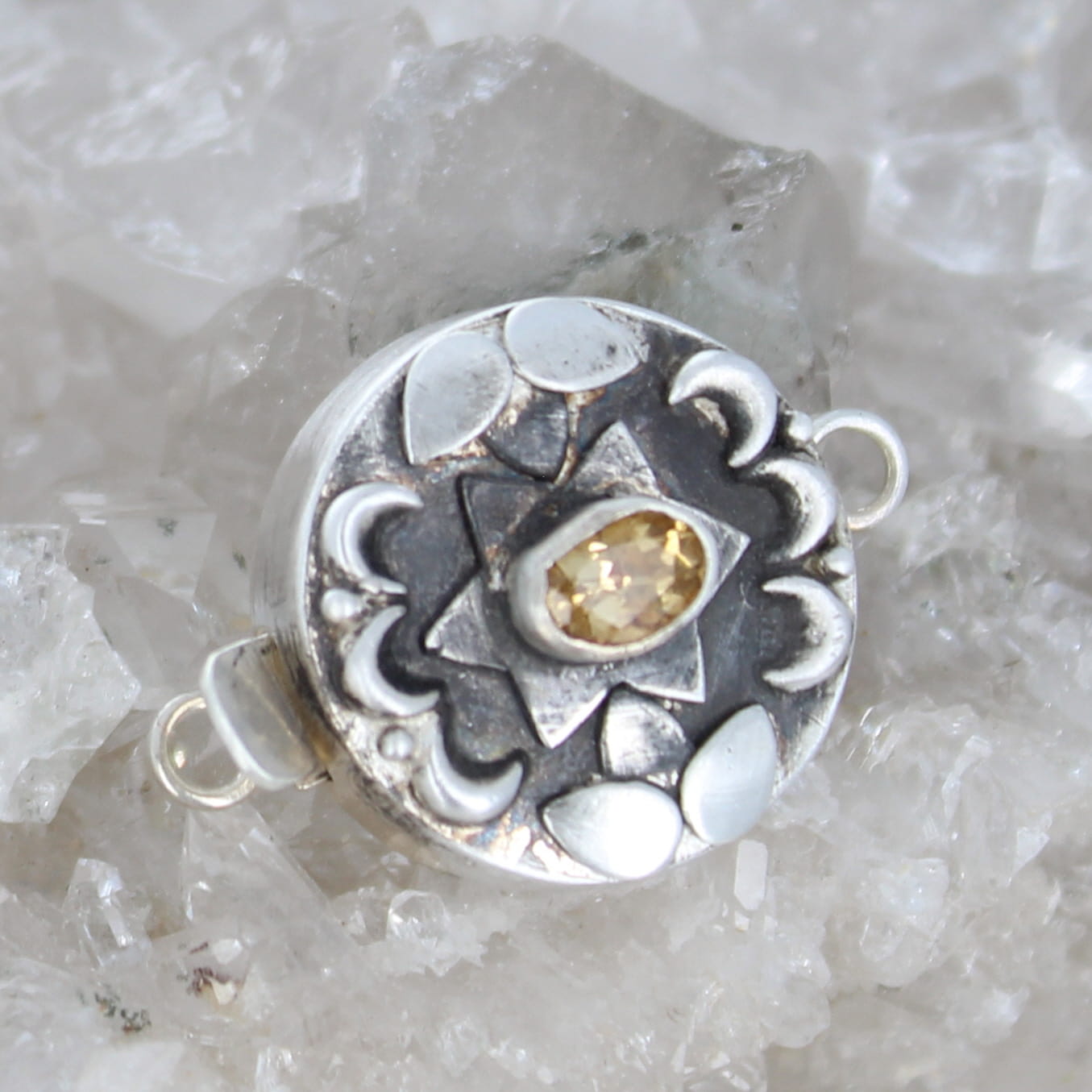 Faceted Citrine Clasp Moon Lotus Oval Sterling Silver 6x4mm