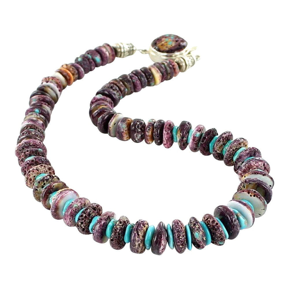 PURPLE SPINY OYSTER Sleeping Beauty Turquoise Necklace 18" New World Gems