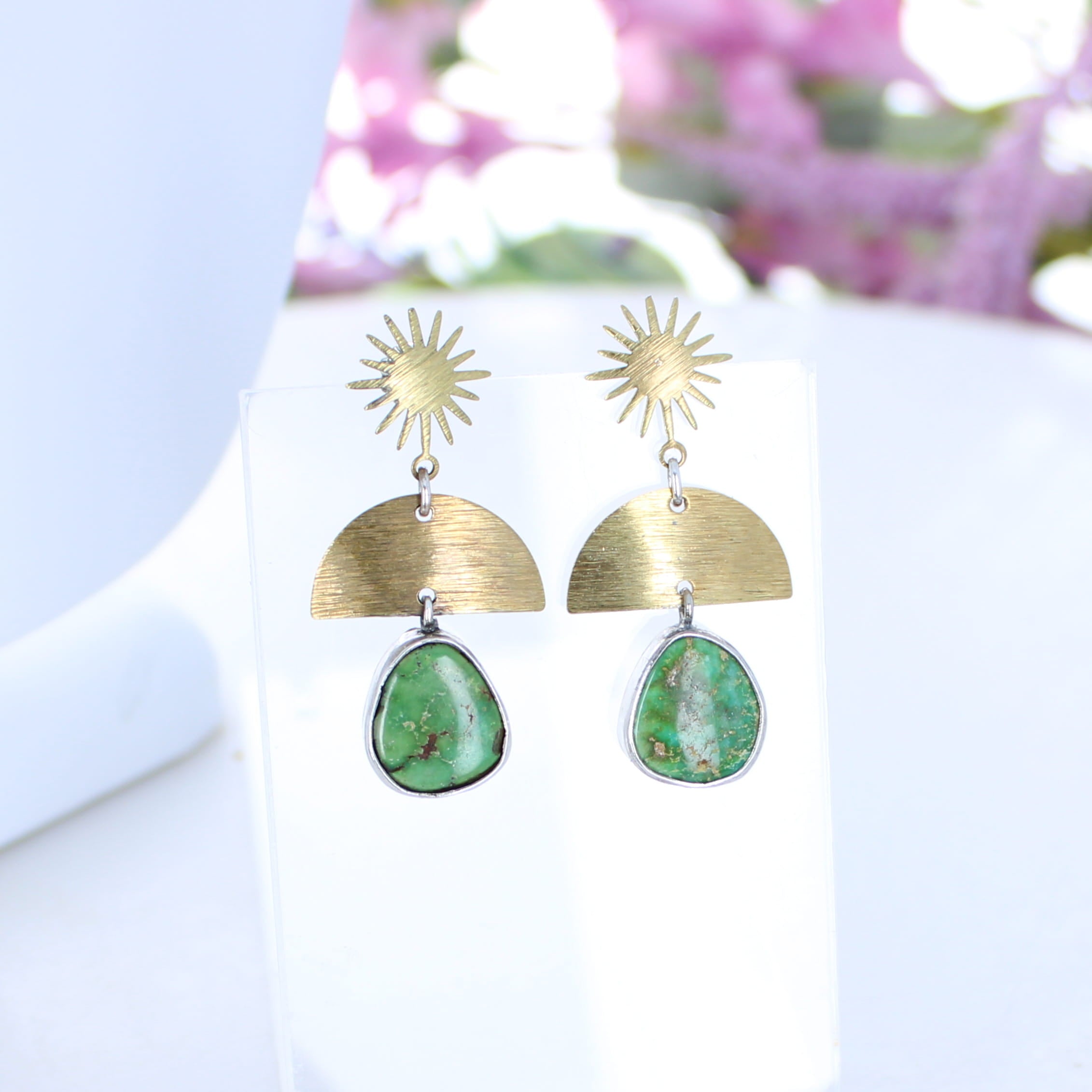 AAA Sonoran Gold Turquoise Earrings Mixed Metals Sterling and Brass