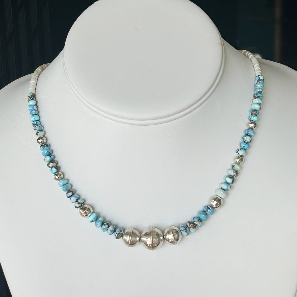 Golden Hills and White Buffalo TurquoiseSterling Necklace Benchmade Navajo Beads