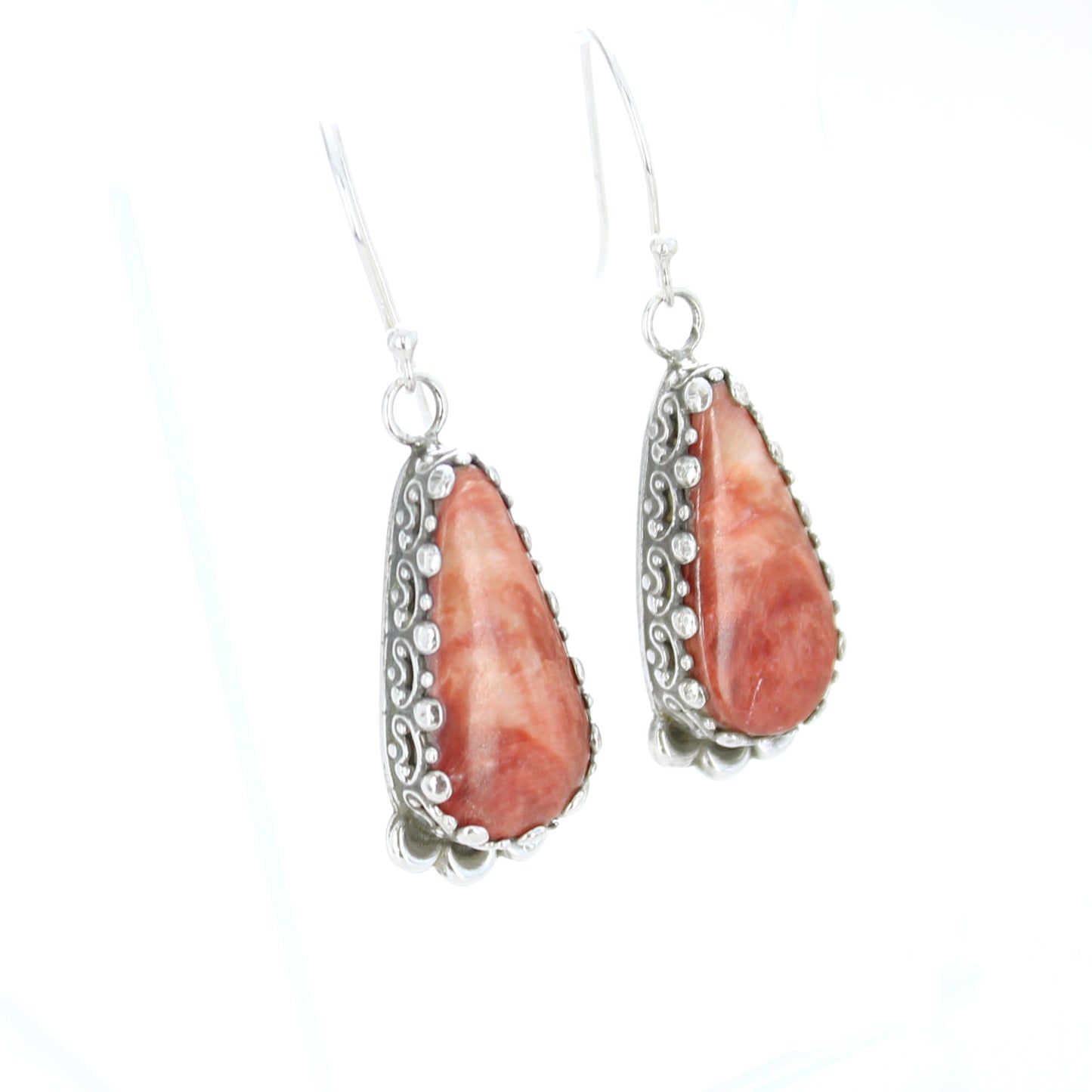 Spiny Oyster Earrings Long Teardrops with Moon Design Sterling