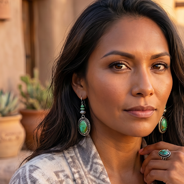 AAA Sonoran Gold Turquoise Earrings 3 Stone Boho Southwest Style