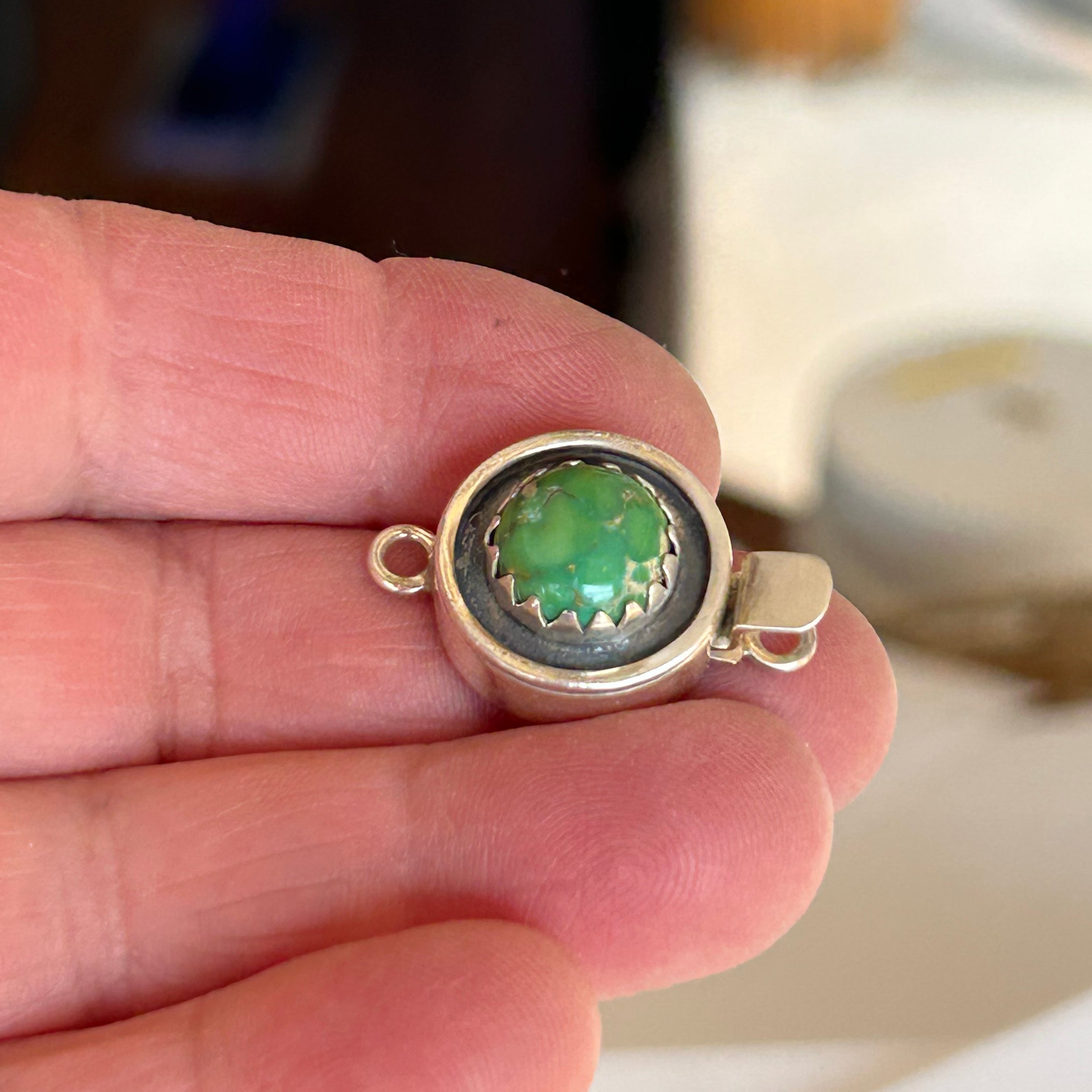 AAA Emerald Valley Turquoise Clasp Sterling Silver Southwestern Design 10.5mm