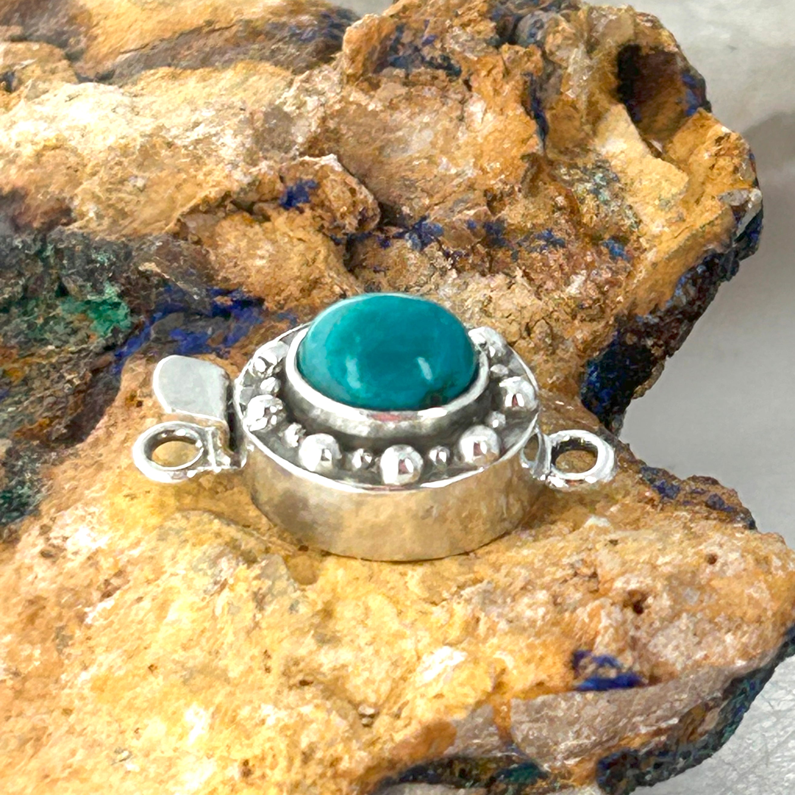 AAA Peruvian Blue Opal Clasp Oval 10X8mm Ball Design Sterling