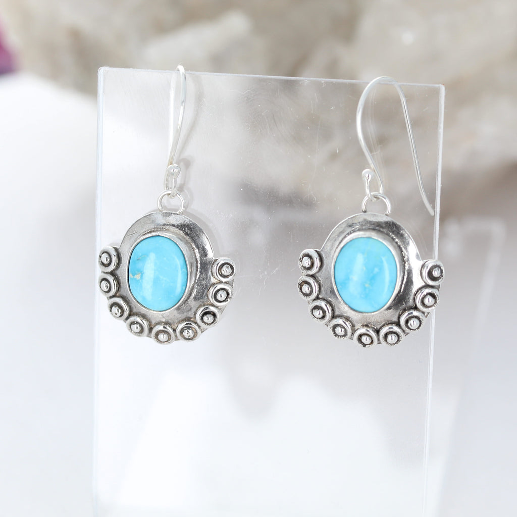 Beautiful Blue Ridge Orvil Jack Turquoise Dangle Earrings Sterling