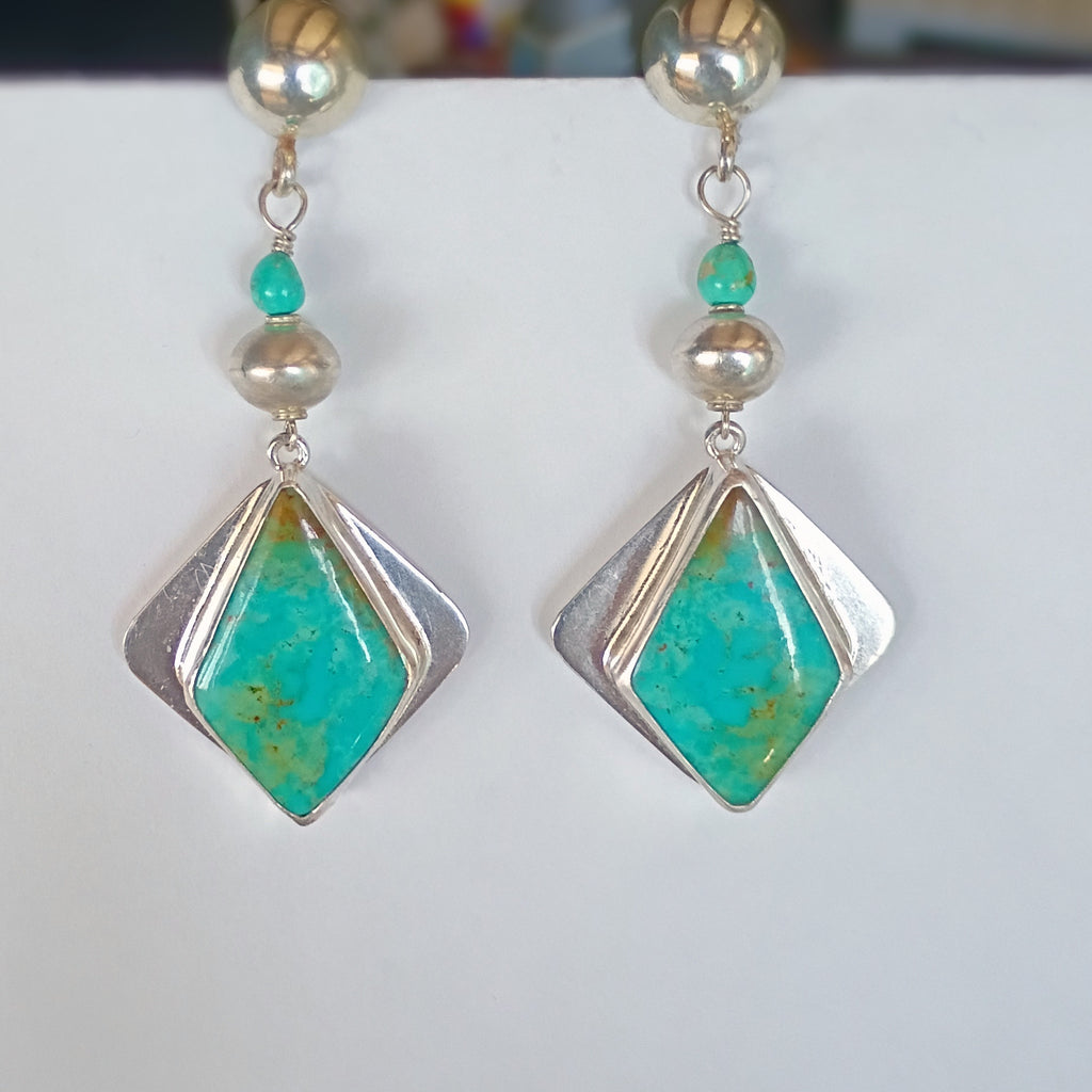 AAA Blue Royston Turquoise Earrings Sterling Silver Kite Shaped
