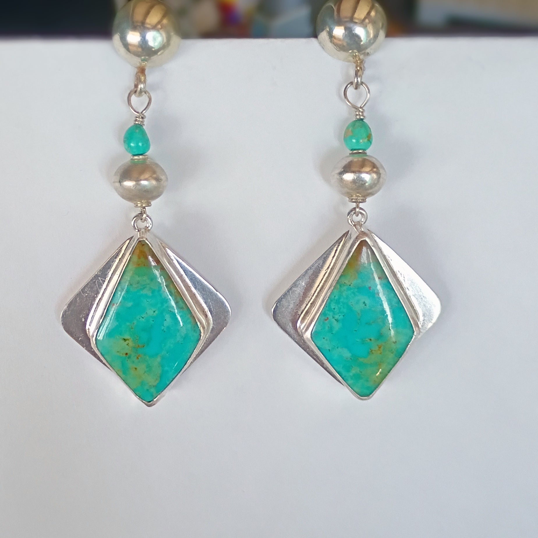 AAA Blue Royston Turquoise Earrings Sterling Silver Kite Shaped