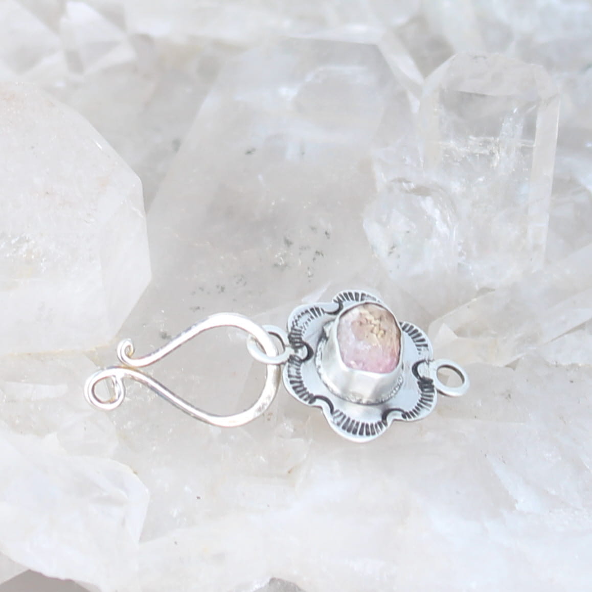 AAA Pink Tourmaline Faceted Sterling Clasp Trillion Shaped J Hook