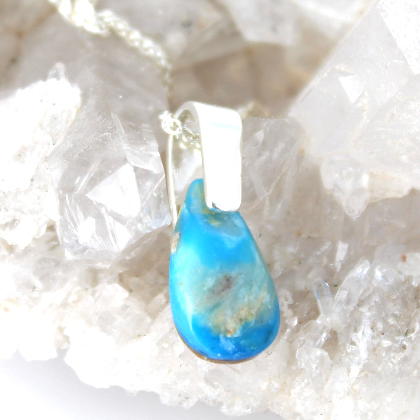 Vivid Blue PERUVIAN OPAL Teardrop Necklace Pendant Sterling Bail