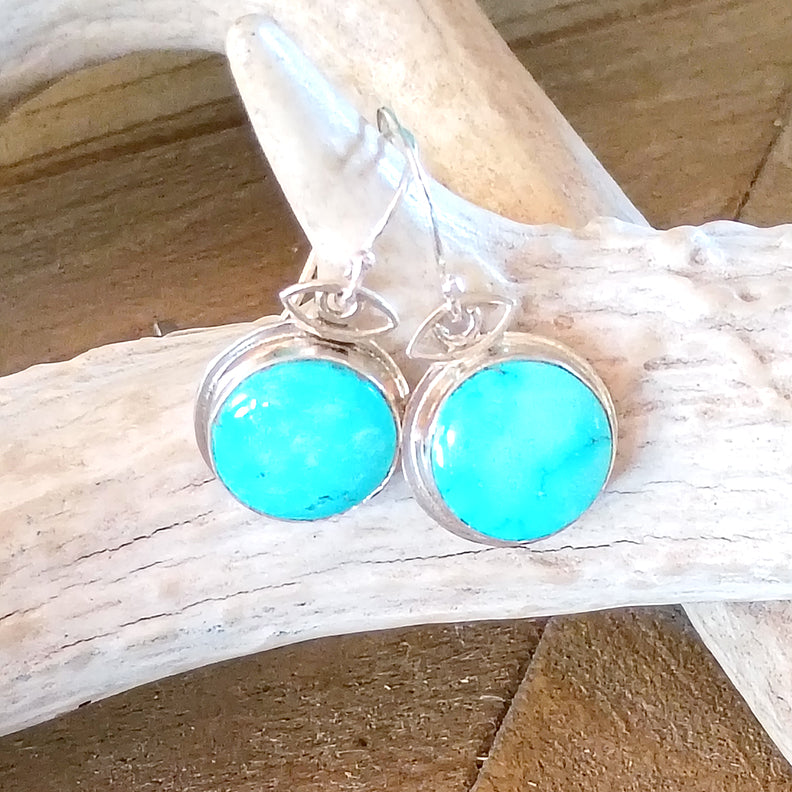 AAA Blue Sonoran Turquoise Eye Earrings Sterling Southwestern Boho Style