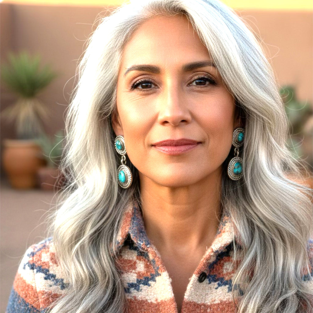 Sierra Nevada Turquoise Earrings Sterling Southwest Design 2 Stone