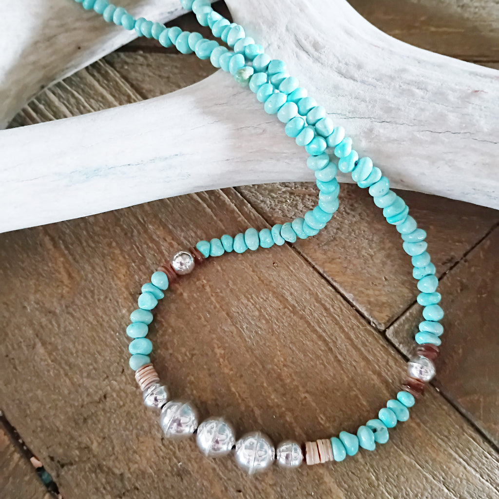 Light Sky Blue Nevada Lone Mountain Turquoise Necklace Sterling Navajo Pearls