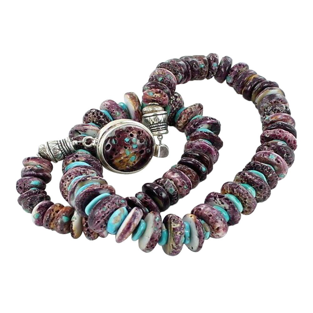 PURPLE SPINY OYSTER Sleeping Beauty Turquoise Necklace 18" New World Gems