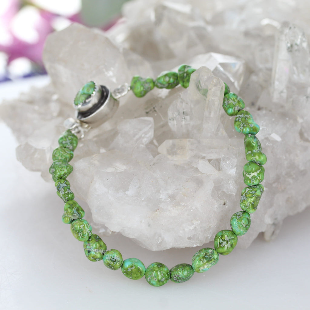 Lime Green Sonoran Gold Turquoise Bracelet Sterling Silver