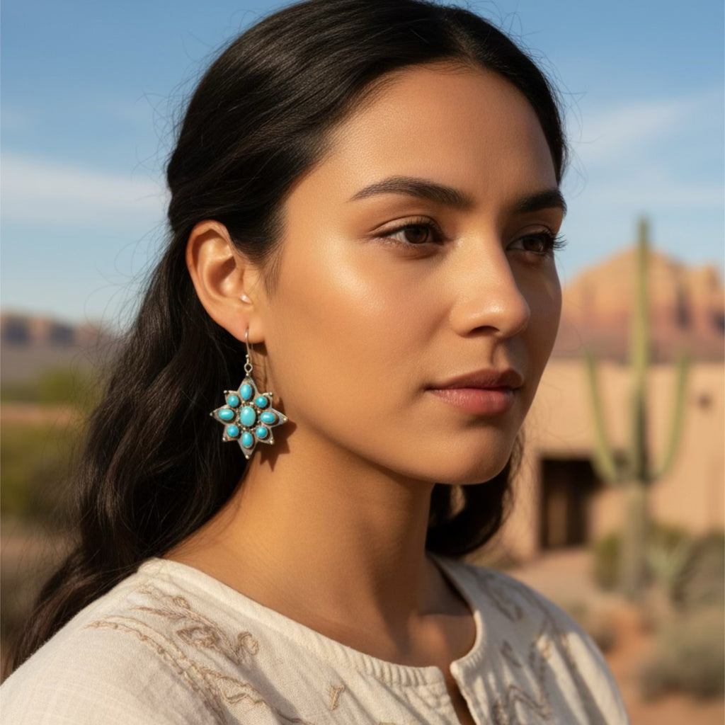 North Star Design Blue Ridge Orvil Jack Turquoise Earrings Sterling