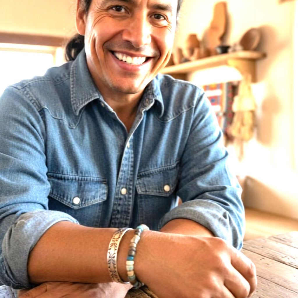 Antique Blue Brown Roman Glass and Turquoise Bracelet Men or Woman