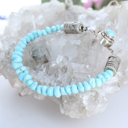 Lone Mountain Turquoise Beads Bracelet Sterling Silver Southwest Charm